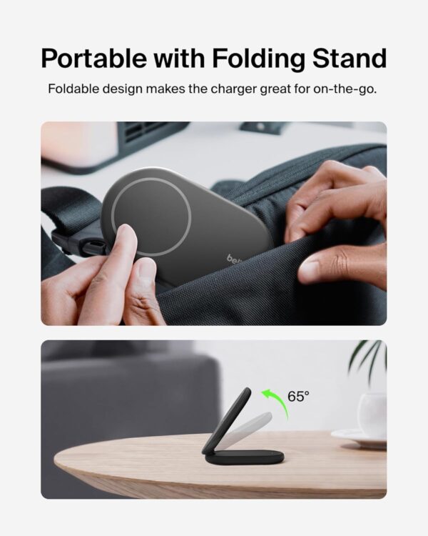 Belkin BoostCharge MagSafe Charger, Magnetic Foldable Wireless Charging Stand 15W, MagSafe-Compatible Portable Fast Charger for Qi2, iPhone 16, 15 & 14 Series, Standy Mode Ready, PSU Included - Black - Image 5