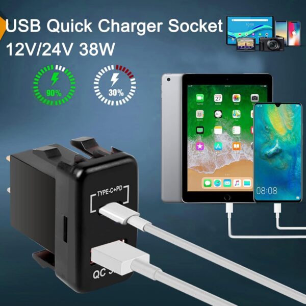 NALACAL USB Quick Charger Socket 12V/24V 38W 3.0 USB &Type-C PD Outlet USB Multi Port Charge Power Adapter with LED Voltmeter Display for Car Truck Golf Boat Marine RV Motorcycle-1 PCS - Image 5