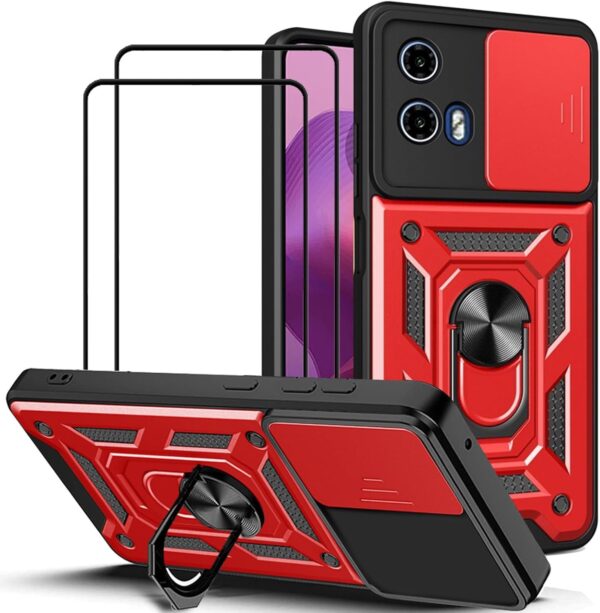 EasyLifeGo for Motorola Moto G04 / Moto G24 Case with Slide Camera Cover and Stand Kickstand Ring with Tempered Glass Screen Protector [2 pieces],Military Grade Shockproof Protective Cover, Red - Image 2