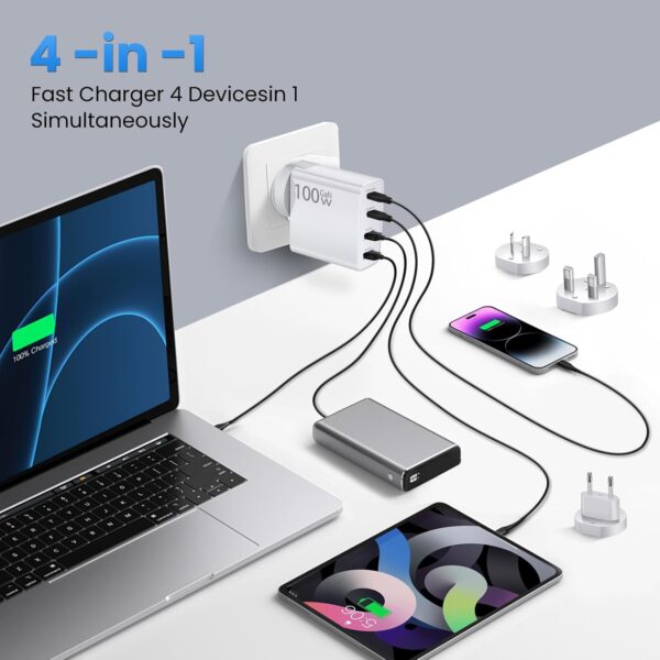 infino® 100W GaN PD Charger - 2 USB-C (100W) & 2 USB-A (18W) - 3 Interchangeable Heads for US, UK, EU, AU - Image 3