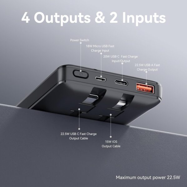 Garlo Power Bank Portable Charger 10000mAh 22.5W Fast Charging Mini Powerbank with Built in USB C and IOS Cables, Mobile Phones Battery Pack for iPhone Android iPad Samsung Google Pixel LG - Image 7