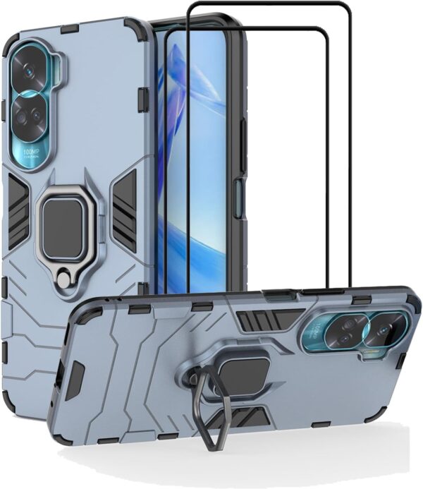EasyLifeGo for Honor 90 Lite 5G Kickstand Case with Tempered Glass Screen Protector [2 pieces], Hybrid Heavy Duty Armor Dual Layer Anti-Scratch Case Cover, Blue - Image 2