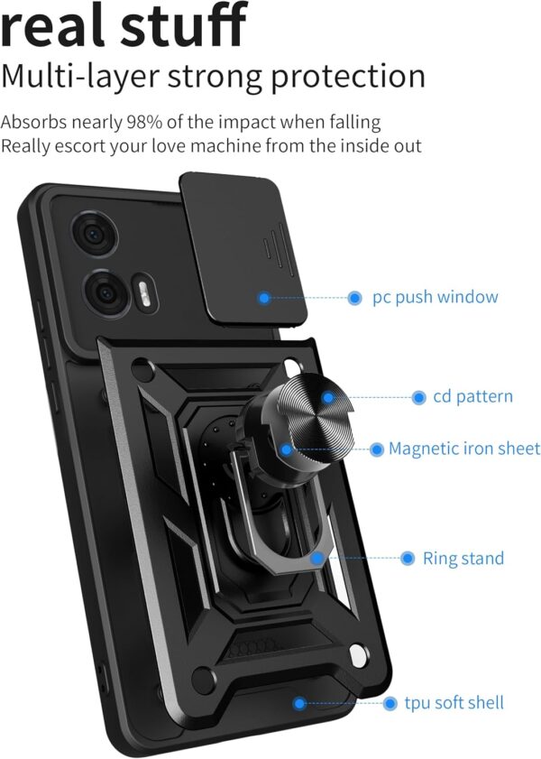 WRTBS for Motorola Edge 50 Fusion 5G Case Cover with Full Covered Tempered Glass Screen Protector Built Slide Camera Protection Cover,Military Heavy Duty Protective Phone Case - Black - Image 7
