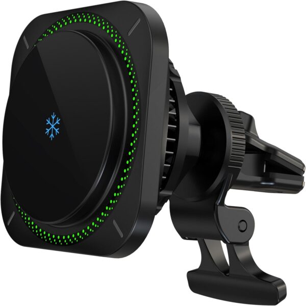 Powerology 15W Qi2 standard Compatible with MagSafe Square Fast Charging Pad with Airvent & Suction Mount and Car Charger - Black - Image 5