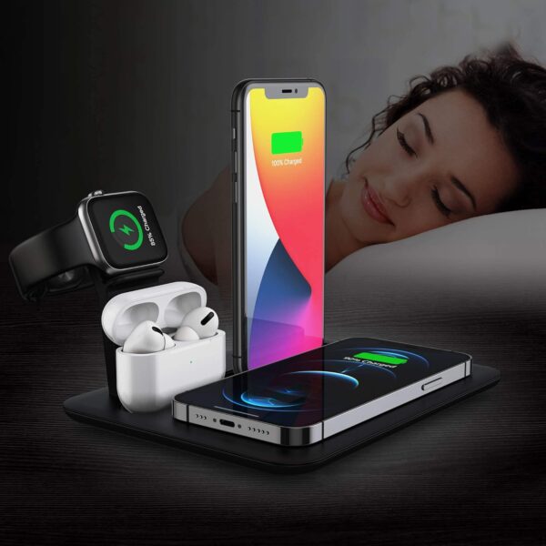 NALACAL 15W Wireless Charger, 4 in 1 Fast Charging Station for Apple iWatch Series 6/5/4/3/2/1,Multi-Function Wireless Charger Stand, Wireless Charging Stand for iPhone 13/12/11, Samsung S21/20 - Image 4