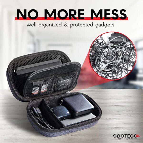 Electronics Bag, Tech Accessories Case, Organizer Case for Travel Electronics, Water-Resistant Shockproof Organizer Pouch Compatible with Charger, Charging Cables, Flash Drive, Headphones (Grey) - Image 4