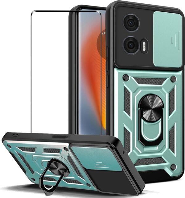 WRTBS for Motorola Edge 50 Ultra 5G Case Cover with Full Covered Tempered Glass Screen Protector Built Slide Camera Protection Cover,Military Heavy Duty Protective Phone Case - Dark Green - Image 2
