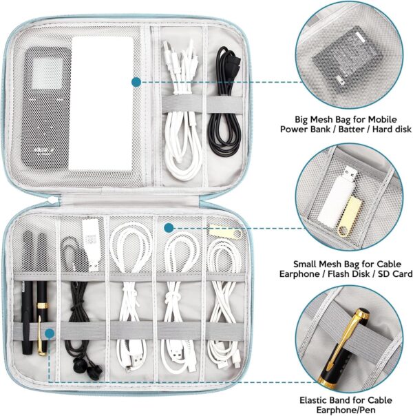 Joyzzz Electronic Accessory Bag, Electronics Organizer, Travel Cord Organizer Case with Grid Layered, Compact Electronics Accessories Bag for Cable, Cord, Charger, Phone, Hard Drive (Grey) - Image 4