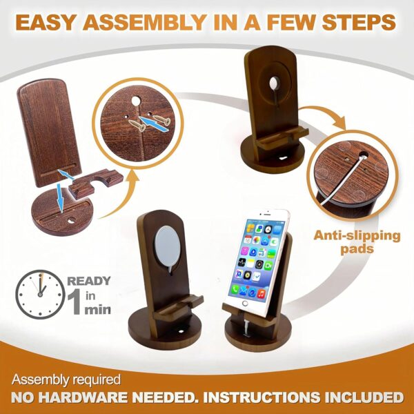 WASHLA Cell Phone Tablet Stand Holder Portable Nightstand Organizer with Charging Hole for Magsafe Charger Detachable Desktop Wooden Phone Pad Holder Natural Bamboo - Image 5