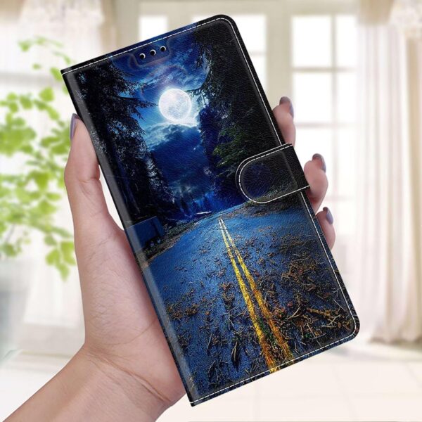 Nadoli Case PU Leather for Honor 90 Lite,Colorful Painted Road Moon Wrist Strap ID Card Holder Magnetic Closurer Kickstand Wallet Flip Cover - Image 5