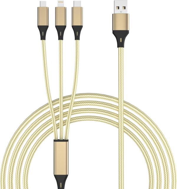 Dican Multi Charging Cable,4ft Multi Phone Charger Cable Braided Universal 3 in 1,Compatible with Most Phones & iPads (Gold) - Image 2