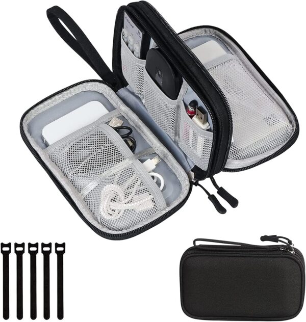 Portable Electronic Accessories Bag Organizer, Travel Gadgets Storage Case Cable Organizer Pouch Compatible for Charger USB Cables SD Memory Cards Earphone Flash Hard Drive Phone Power Bank, Black S - Image 2