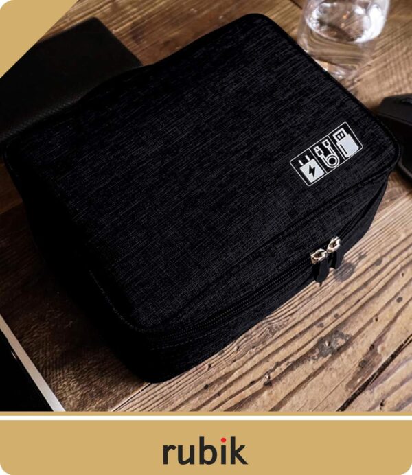 Rubik Travel Universal Cable Organizer Waterproof Carrying Bag, Gadgets Electronics Accessories Storage Case for Charger, USB Cables, Earphone, Ipad Mini, Phone, SD Card, Power Bank - Black - Image 5
