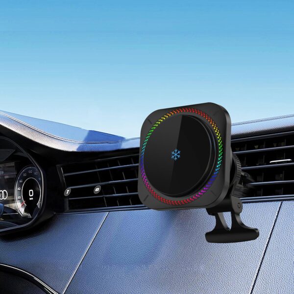Powerology 15W Qi2 standard Compatible with MagSafe Square Fast Charging Pad with Airvent & Suction Mount and Car Charger - Black - Image 3