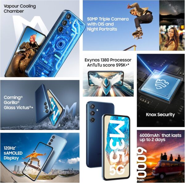 Samsung Galaxy M35 5G (Moonlight Blue,6GB RAM,128GB Storage)| Corning Gorilla Glass Victus+| AnTuTu Score 595K+ | Vapour Cooling Chamber | 6000mAh Battery | 120Hz Super AMOLED Display| Without Charger - Image 3