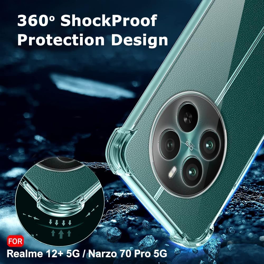 Zege Case For Realme 12 Plus 5G / Realme Narzo 70/70 Pro/Realme P1 5G Clear Cover Case Soft Transparent Silicone Gel Shock Absorbent Reinforced Corner Cover For Realme 12 Plus 5G - Image 4