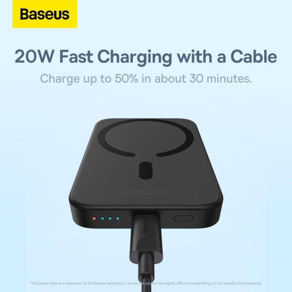 Baseus Wireless Charger 6000mAh Power Bank, 20W PD Wireless Power Bank with USB C Cable, Portable Charger Compatible with 15 Pro Max, 14/13/12 Series, Samsung S24 etc (Black, 6000mAh-20w) - Image 3