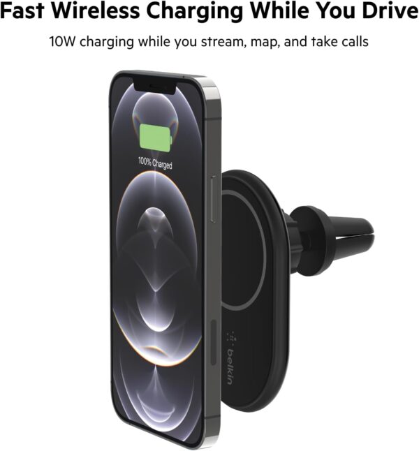 Belkin BoostCharge Wireless Charger, Magnetic Car Charger, Phone Mount Holder Compatible with MagSafe Enabled iPhone 16, iPhone 15, 14, 13, 12, Mini, Plus, Pro, Pro Max and More (Cable Included) - Image 5