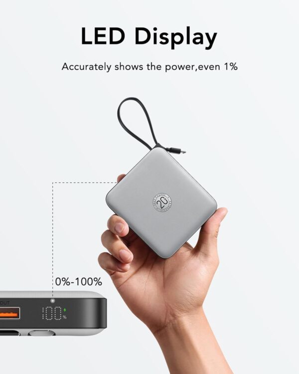 VRURC 20000mAh Power Bank, 22.5W Fast Charging Phone Portable Charger with Built-in Cables, USB C Battery Pack, LED Display, Compatible with iPhone 14 Galaxy S23 Google LG Android Phone - Image 6