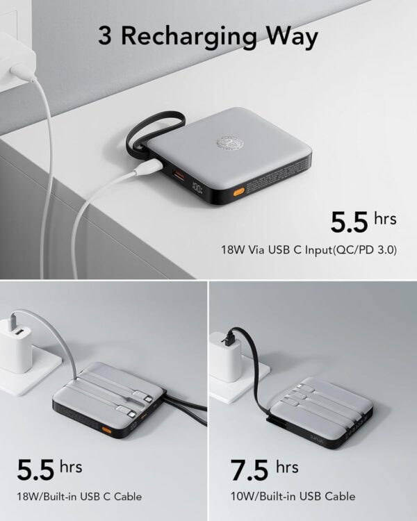 VRURC 20000mAh Power Bank, 22.5W Fast Charging Phone Portable Charger with Built-in Cables, USB C Battery Pack, LED Display, Compatible with iPhone 14 Galaxy S23 Google LG Android Phone - Image 7