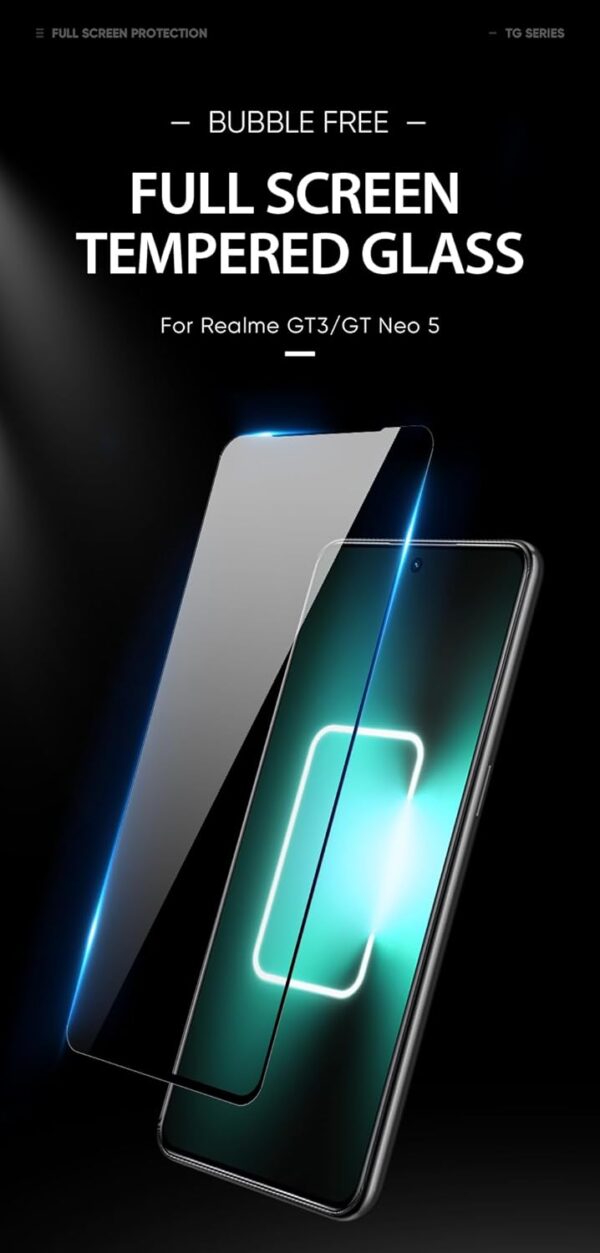 DUX DUCIS 9D Tempered Glass Screen Protector, Designed for Realme GT3/GT Neo 5, Medium Alumina Glass Film Full Glue HD Clear Phone Screen Protector - Black (1-Pack) - Image 3