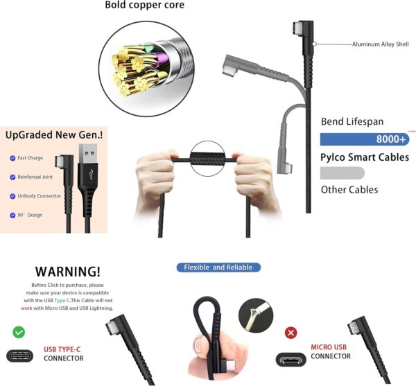PYLCO SMART USB Type C Charger Cable USB C Fast Charging Cable - 3Pcs Phone Charger Cables Long and Short (2m + 2m + 0.3m), Compatible for iphone 15 Pro max, ipads Samsung Mobile Phone Cables - Image 4