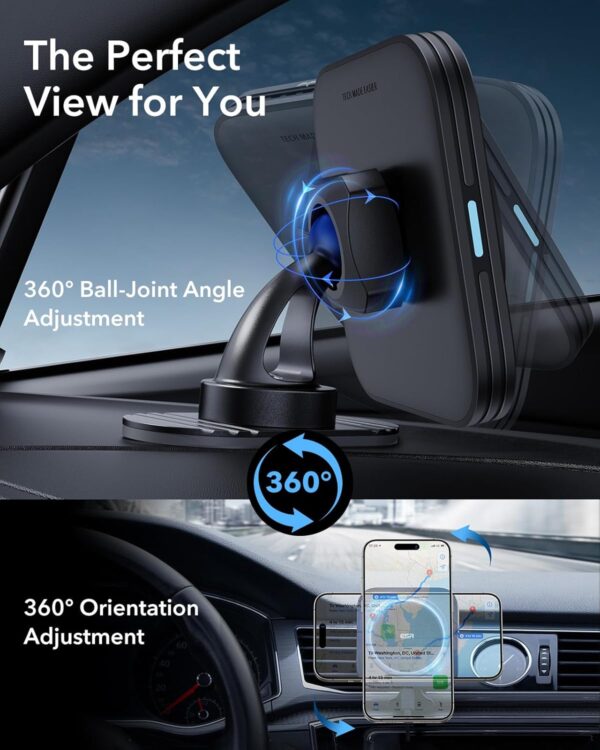 ESR for MagSafe Car Mount Charger, 15W Magnetic Wireless Car Charger, Compatible with MagSafe Car Charger, Air Vent/Dashboard Phone Holder Mount for iPhone 16/15/14/13/12, Fast Charging, Black - Image 9