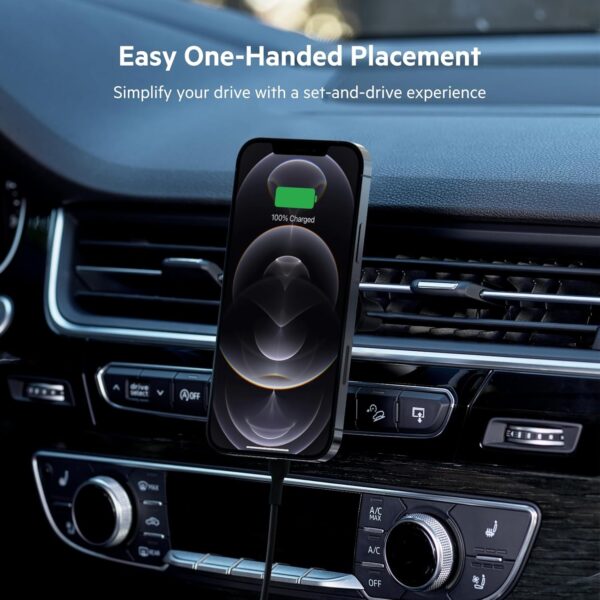 Belkin BoostCharge Wireless Charger, Magnetic Car Charger, Phone Mount Holder Compatible with MagSafe Enabled iPhone 16, iPhone 15, 14, 13, 12, Mini, Plus, Pro, Pro Max and More (Cable Included) - Image 6