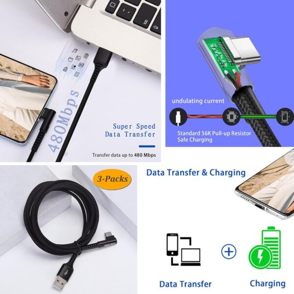 PYLCO SMART USB Type C Charger Cable USB C Fast Charging Cable - 3Pcs Phone Charger Cables Long and Short (2m + 2m + 0.3m), Compatible for iphone 15 Pro max, ipads Samsung Mobile Phone Cables - Image 3