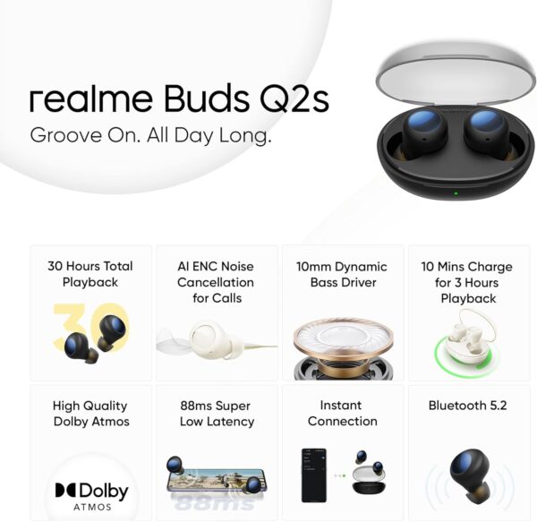 realme Buds Q2s Bluetooth Truly Wireless in Ear Earbuds with Mic, Fast Charging & Up to 30Hrs Playtime (Black) - Image 3