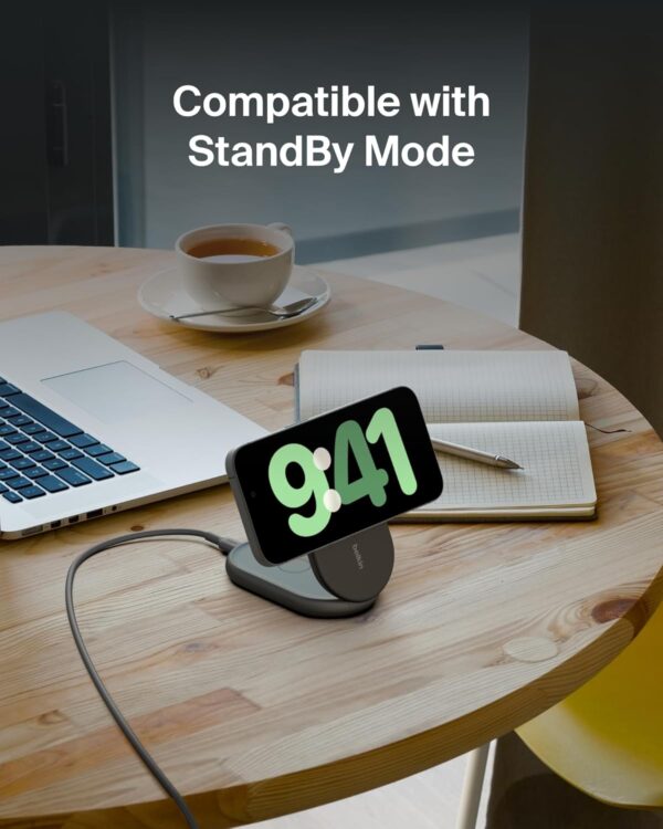 Belkin BoostCharge 2-in-1 magnetic foldable Qi2 charger 15W, MagSafe compatible wireless charger, fast charger for iPhone 16, 15, 14, 13, 12, charging station with non-slip base, PSU Included - Black - Image 7