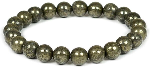 REBUY Pyrite Bracelet Crystal Healing Bracelet Gemstone Bracelet Jewelry for Men & Women, Color Grey, Bead Size 8mm - Image 2