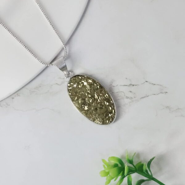 Reiki Crystal Products Natural Certified Rough Stone Pyrite Oval Shape Pendant, Crystal Stone Locket - Pendant with Metal Chain for Reiki Healing and Crystal Healing Gemstone for Unisex, Medium, - Image 7