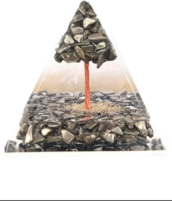 REBUY Gemstone Golden Pyrite Orgonite Pyrite Pyramid Chakra Healing Pyramid for Reiki Healing/Vastu Fengshui/Meditation/Yoga/Home & Office Decor Gift (6.5L x 6.5W x 8H) - Image 2