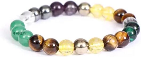 REBUY Money Magnet Bracelet Multi Stone Pyrite, Green Aventurine, Citrine, Hematite, Clear Quartz, Green Tiger Eye, Crystal Healing For Men & Women | Natural Stone Attract Wealth | 8mm Bead size - Image 2