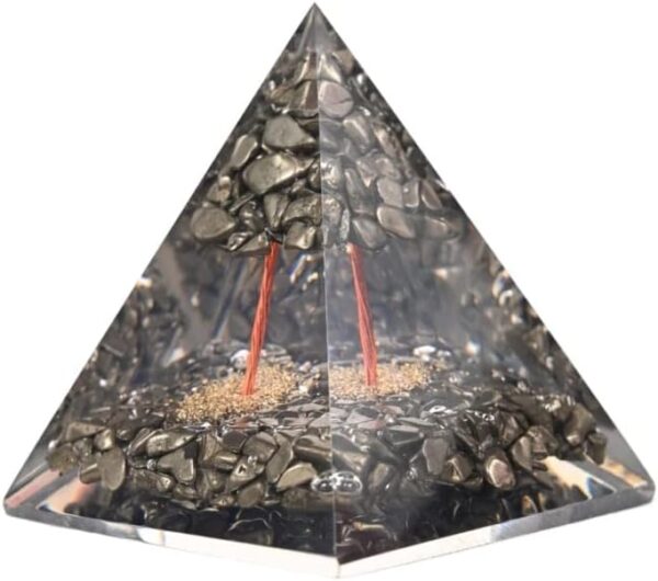 REBUY Gemstone Golden Pyrite Orgonite Pyrite Pyramid Chakra Healing Pyramid for Reiki Healing/Vastu Fengshui/Meditation/Yoga/Home & Office Decor Gift (6.5L x 6.5W x 8H) - Image 3