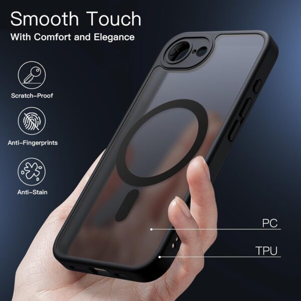 JETech Magnetic Case for iPhone 16e 6.1-Inch 2025 Compatible with MagSafe, Translucent Matte Back Slim Shockproof Phone Cover (Black) - Image 6