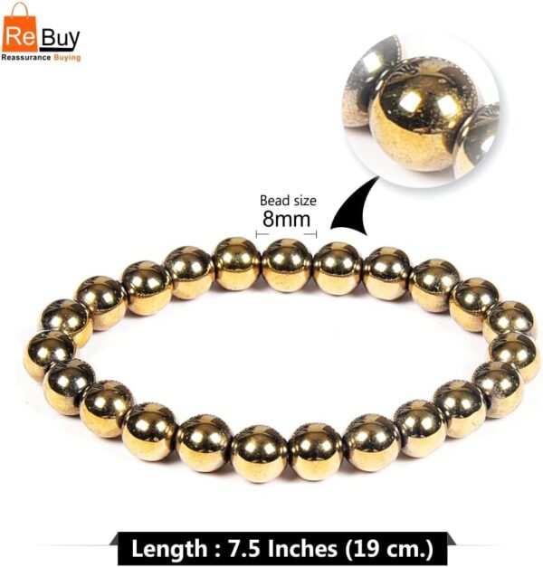 REBUY Golden Pyrite Bracelet Crystal Healing Bracelet Gemstone Bracelet Jewelry for Men & Women, Color Golden, Bead Size 8 mm - Image 5