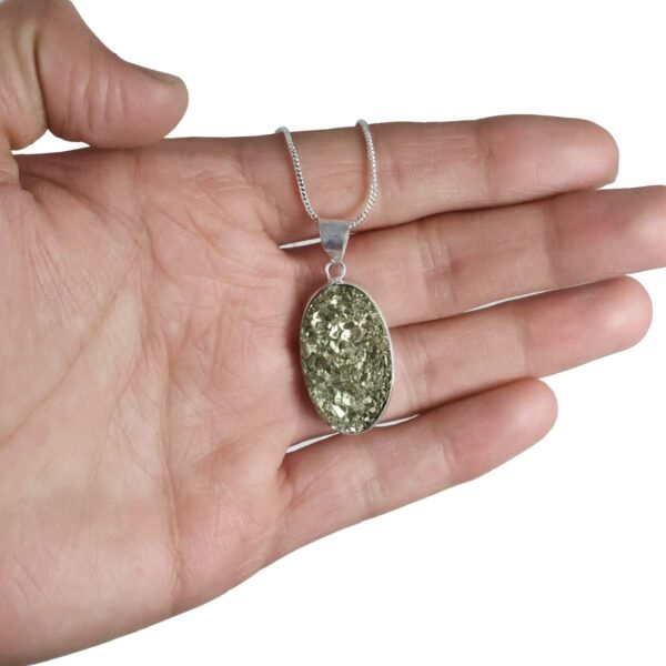 Reiki Crystal Products Natural Certified Rough Stone Pyrite Oval Shape Pendant, Crystal Stone Locket - Pendant with Metal Chain for Reiki Healing and Crystal Healing Gemstone for Unisex, Medium, - Image 5