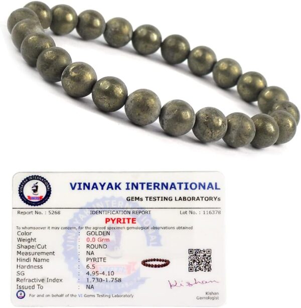 Reiki Crystal Products Natural Certified Pyrite 8mm Bracelet Reiki Healing Crystal Stone 8 mm Bracelet for Unisex - Image 2