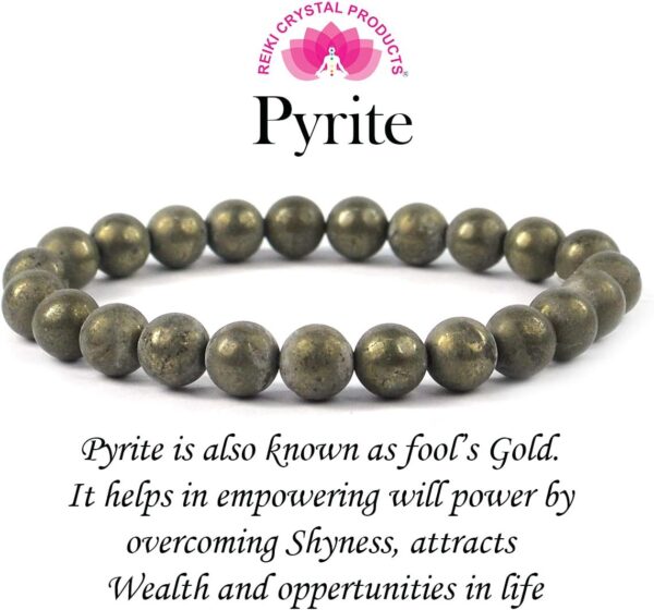 Reiki Crystal Products Natural Certified Pyrite 8mm Bracelet Reiki Healing Crystal Stone 8 mm Bracelet for Unisex - Image 6