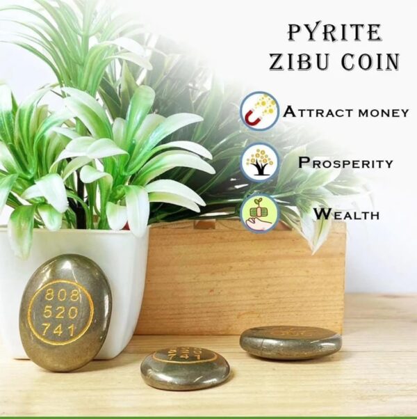 REBUY Pyrite Stone Money Switch Coin Pyrite Money Switch Word and Zibu Symbol Coin Original Pyrite Oval Number Pocket Cabochone for Money Magnet - Image 3
