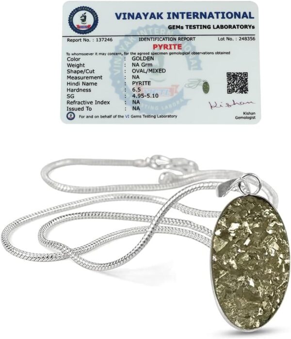 Reiki Crystal Products Natural Certified Rough Stone Pyrite Oval Shape Pendant, Crystal Stone Locket - Pendant with Metal Chain for Reiki Healing and Crystal Healing Gemstone for Unisex, Medium, - Image 2