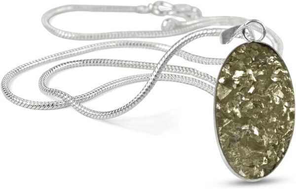 Reiki Crystal Products Natural Certified Rough Stone Pyrite Oval Shape Pendant, Crystal Stone Locket - Pendant with Metal Chain for Reiki Healing and Crystal Healing Gemstone for Unisex, Medium, - Image 9