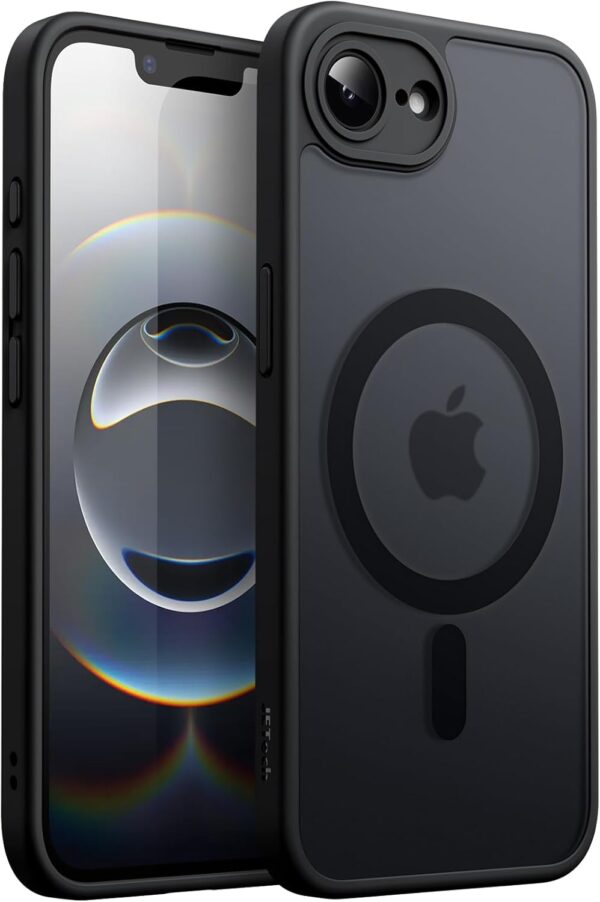 JETech Magnetic Case for iPhone 16e 6.1-Inch 2025 Compatible with MagSafe, Translucent Matte Back Slim Shockproof Phone Cover (Black) - Image 2