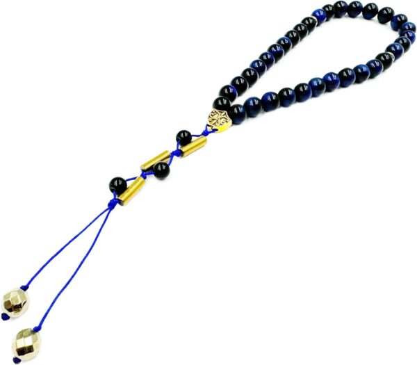 REBUY Blue Tiger Eye Tasbih & Hematite, Golden Pyrite Stone 33 Beads | Natural Healing Crystal Gemstone Islamic Tasbeeh for Meditation | Helps to Boost Courage & Confidence, Grounding & Stability - Image 2