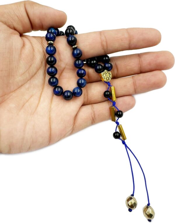 REBUY Blue Tiger Eye Tasbih & Hematite, Golden Pyrite Stone 33 Beads | Natural Healing Crystal Gemstone Islamic Tasbeeh for Meditation | Helps to Boost Courage & Confidence, Grounding & Stability - Image 5