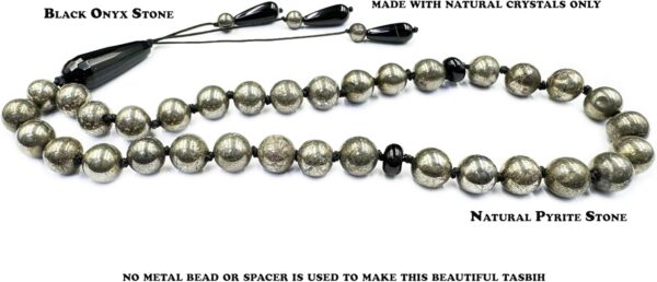 REBUY Pyrite Stone Prayer Beads Tasbeeh Healing Crystal Stone Tasbih, Bead Size 10 mm, Color Grey, 33 Beads Misbaha Tasbih - Image 3