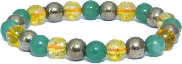 REBUY Citrine, Green Aventurine, Pyrite Stone Bracelet for Men & Women | Natural Healing Crystal Gemstone for Good Luck, Spiritual Growth, Peaceful Energy | Round Beads 8mm | Pack of 1 - Image 2