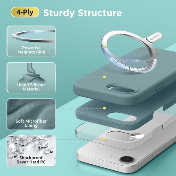 SURPHY Magnetic for iPhone 16e Case (2025), Liquid Silicone Soft Gel Rubber Protective Phone Case Cover with Microfiber Lining 6.1", Cactus Green - Image 6